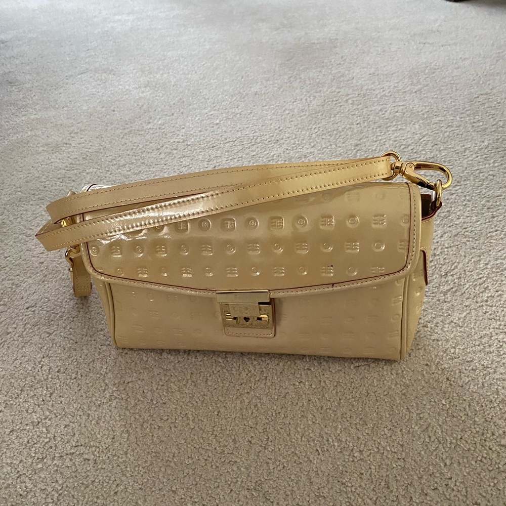 Arcadia cream/beige patent leather crossbody bag